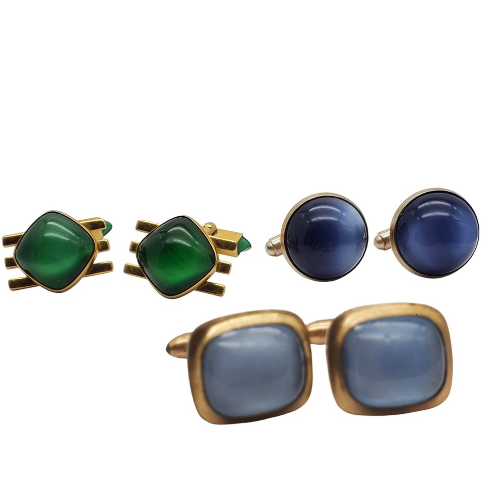 Green Blue Moonglow Cufflinks Gold Tone Swank Correct Quality 3 Suit Accessories